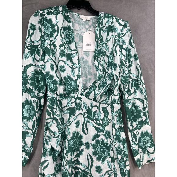 Rumer The Label Bodhi Long Sleeve Shirt Dress Plunging Neck Size Small Green - Picture 4 of 13